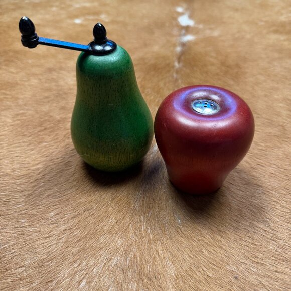 Vintage Wooden Pear & Apple Salt and Pepper Shaker Set | Mid Century Modern - Picture 3 of 7